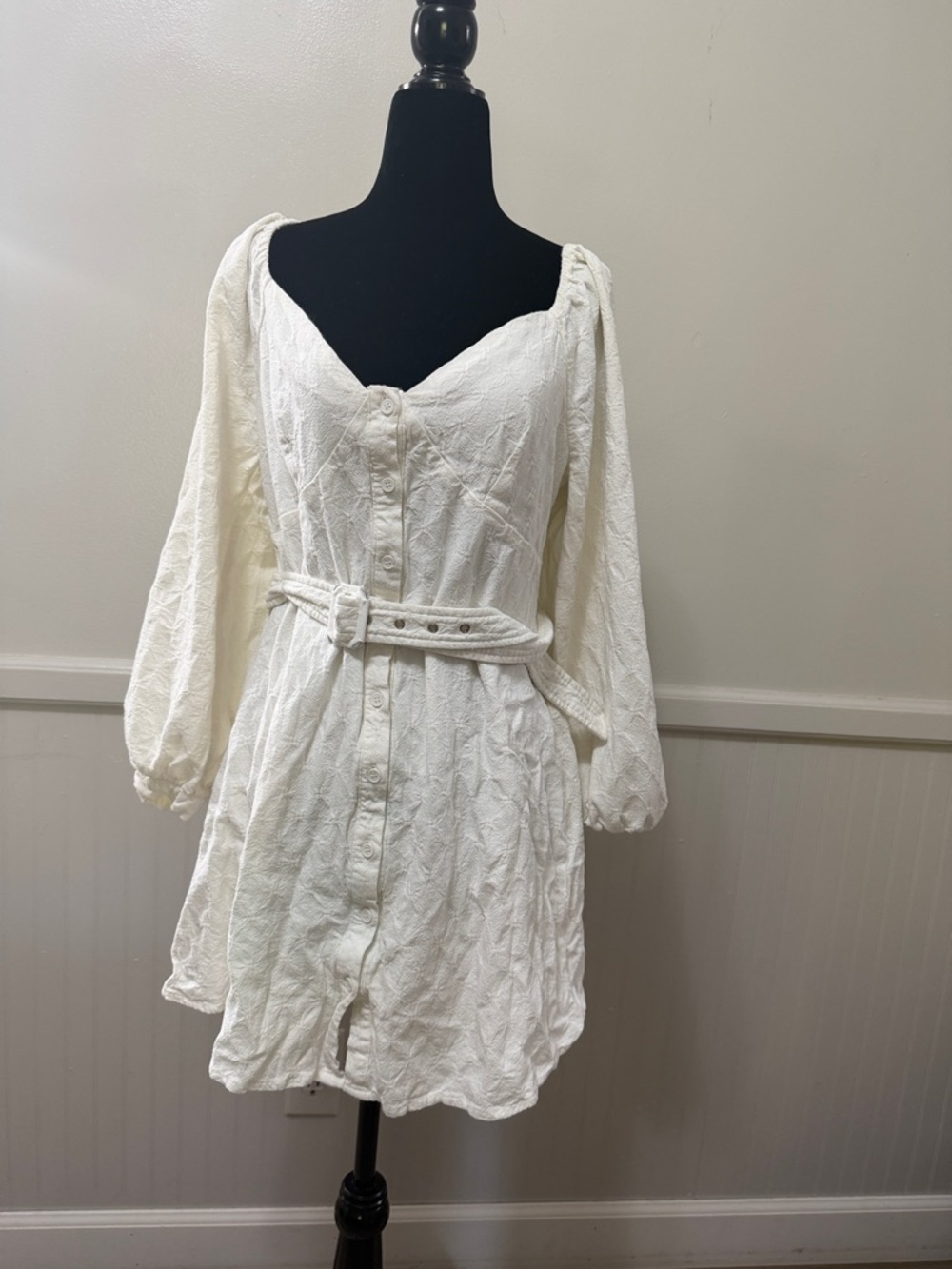 Lupus White Button-Front Belted Mini Dress